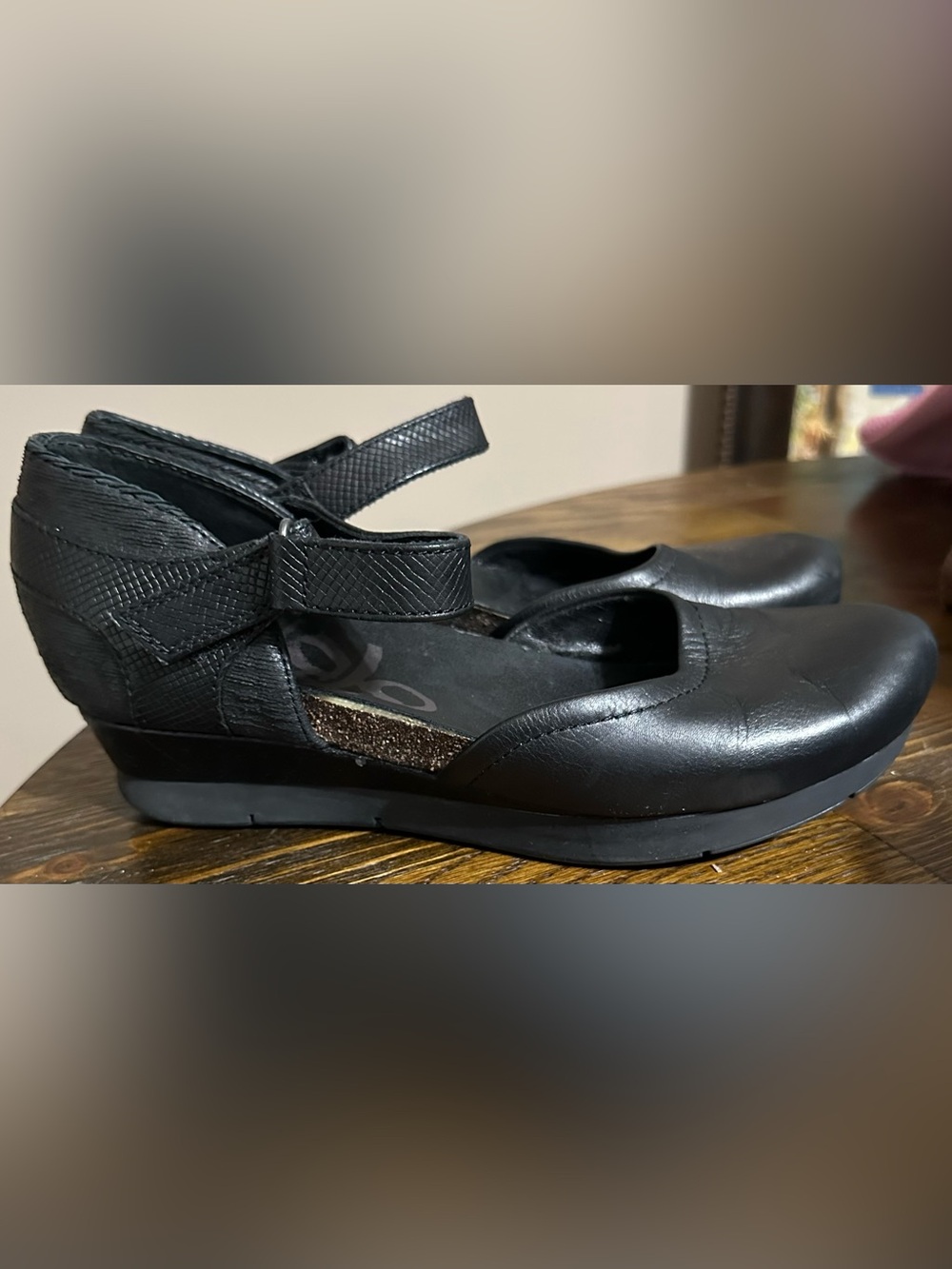 OTBT Black Mary Jane Wedge with Ankle Strap